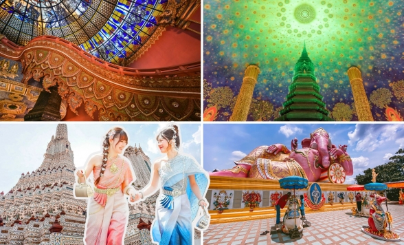 ＼春旅 特別価格／ 朝8時出発！女子旅やカップル旅の王道コース♪ エラワンミュージアム＋ワットアルン+ピンクガネーシャ+ワットパクナム＜1日 ／日本語ガイド ／民族衣装レンタル付き＞